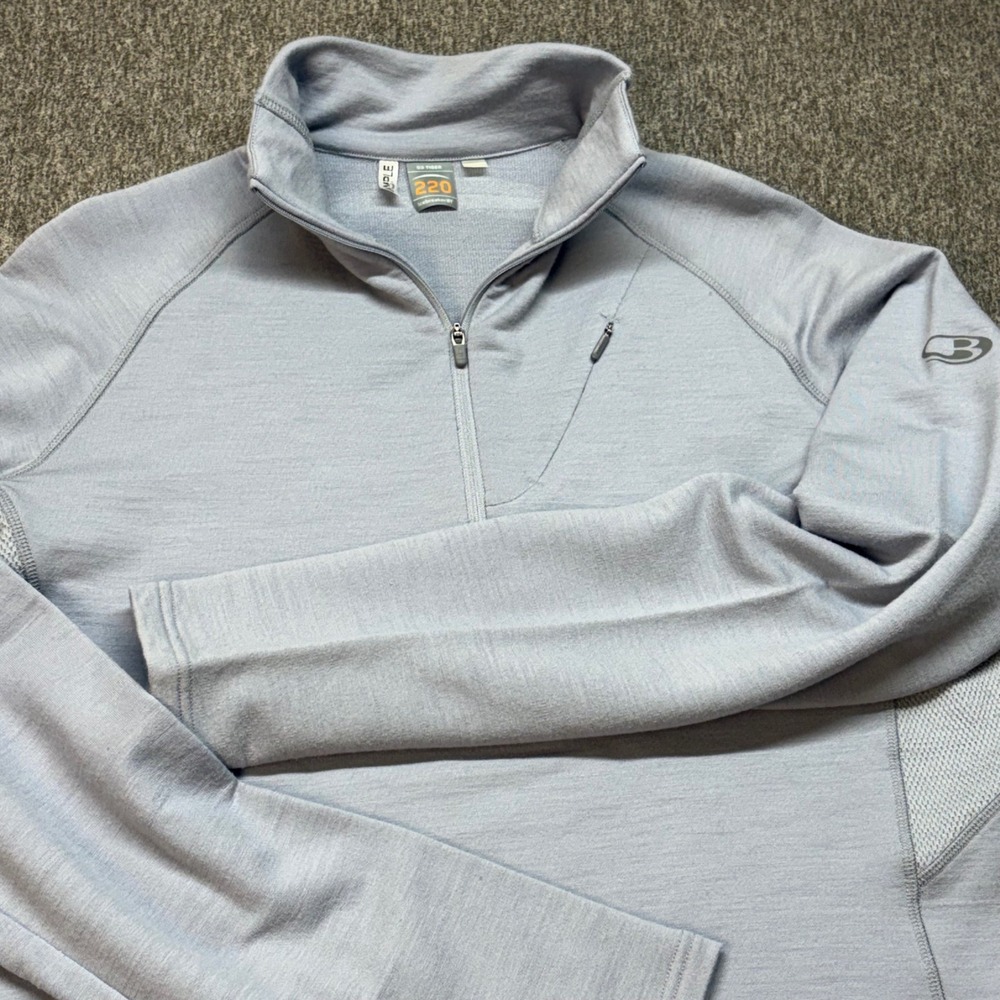 Icebreaker GT 220 Go Tiger Mens L Merino Wool 1/4 Zip‎ Base Layer Grey Pullover